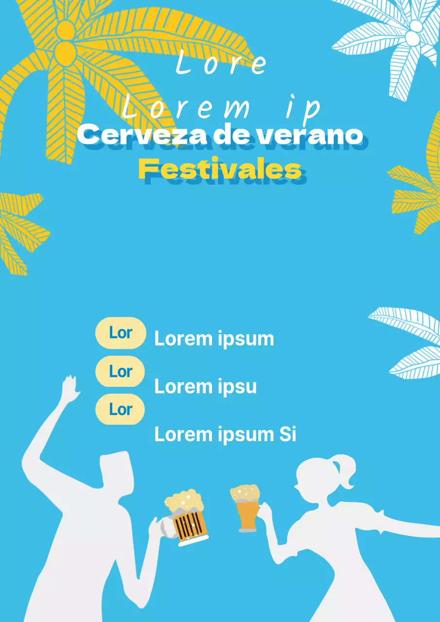 Promocione un festival veraniego de la cerveza con ilustraciones sobre fondo azul claro