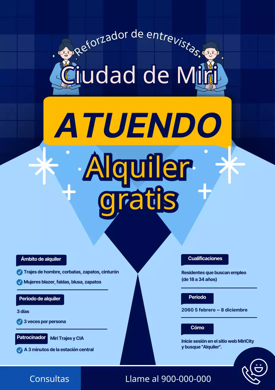 Conjunto azul y amarillo para la entrevista Guía sencilla para la solicitud de empleo