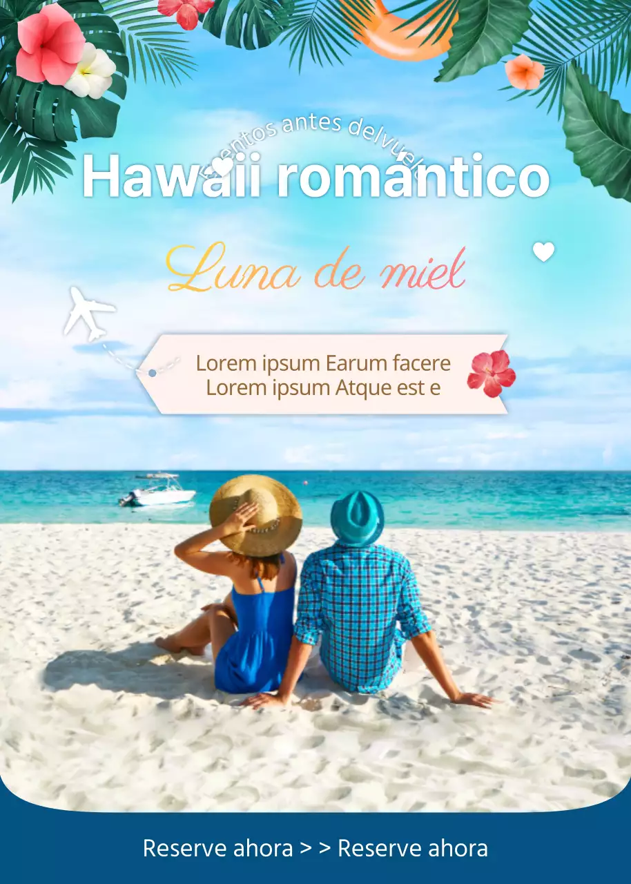 Evento pop-up de una aerolínea de color azul con concepto hawaiano