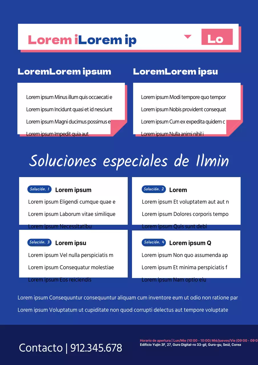 Una limpia combinación de colores azul y rosa con la descripción de una escuela inglesa.