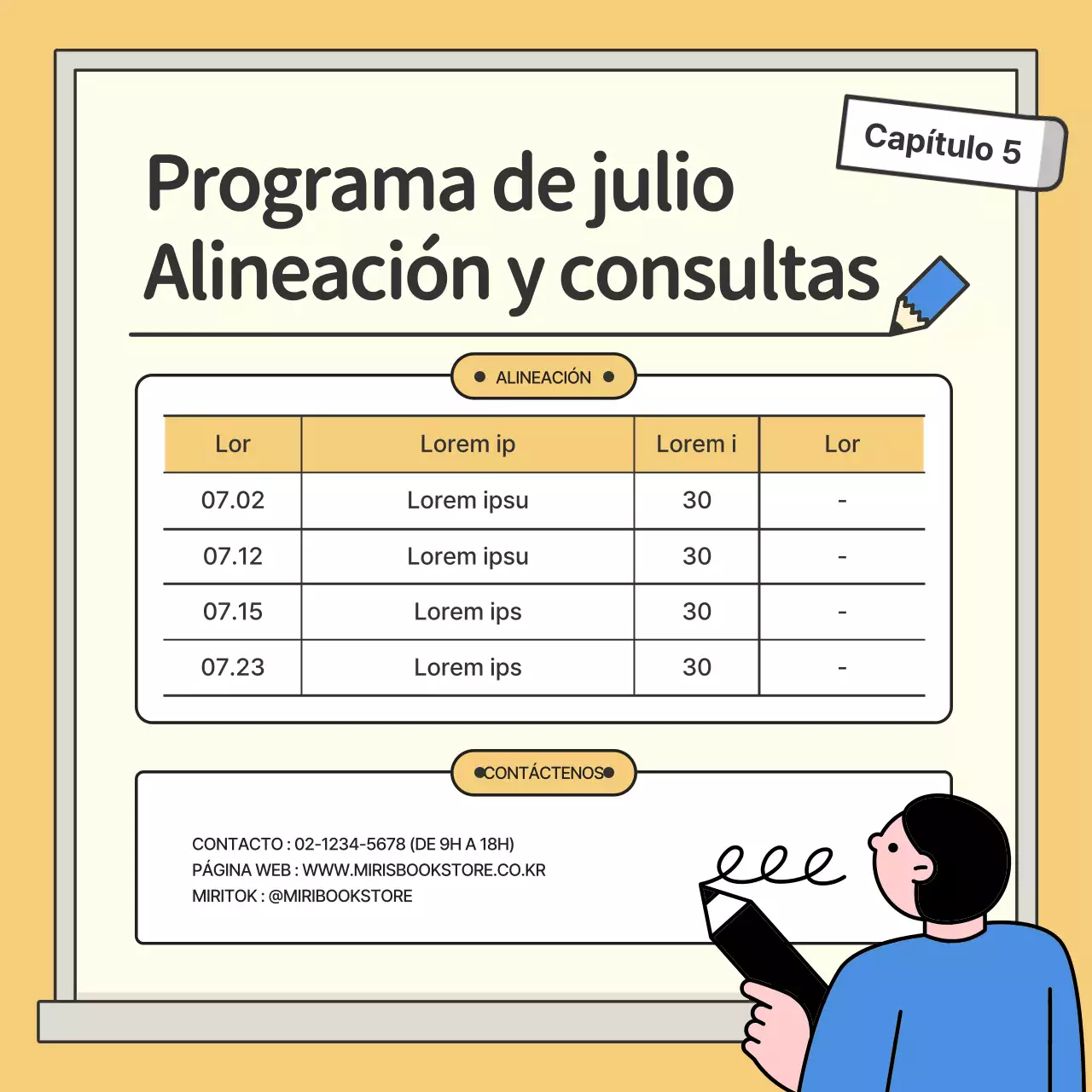 Conferencia de humanidades con ilustración de pizarra de estudiantes en amarillo y azul