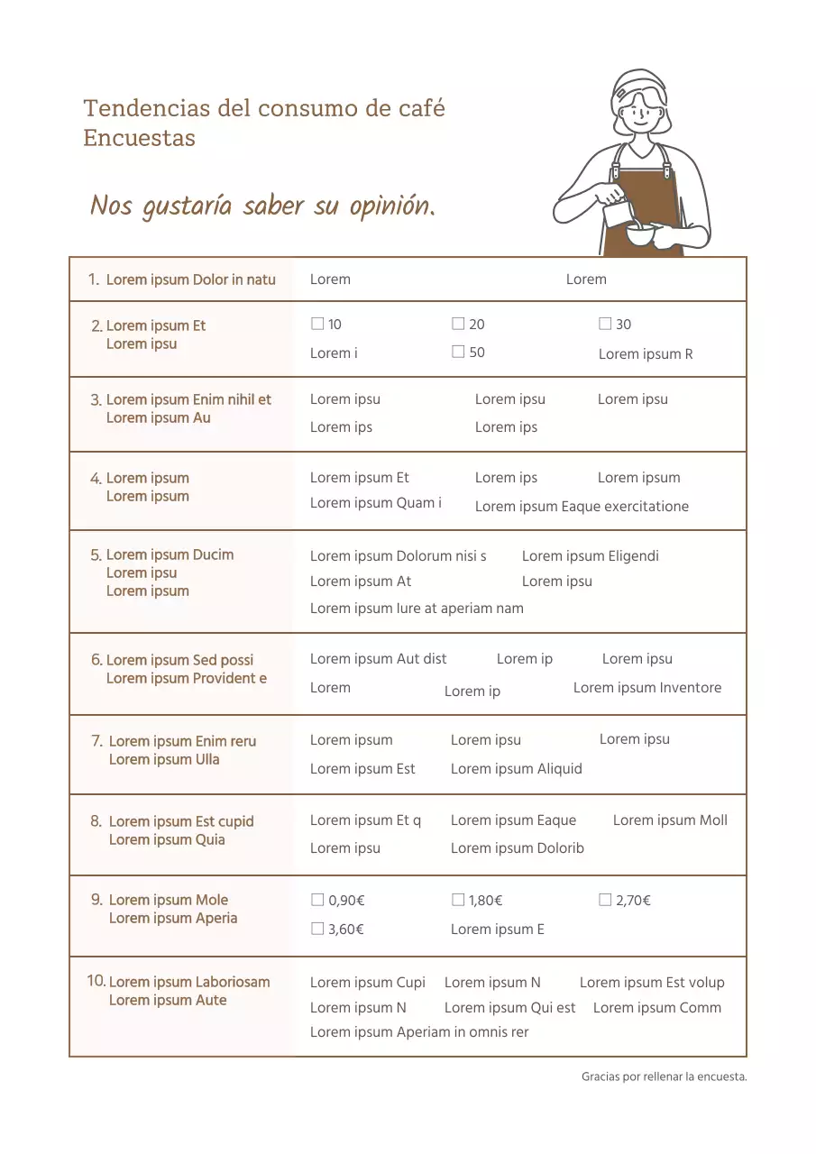 Encuesta sobre tendencias de consumo de café Modelo de cuestionario para franquicias de cafeterías