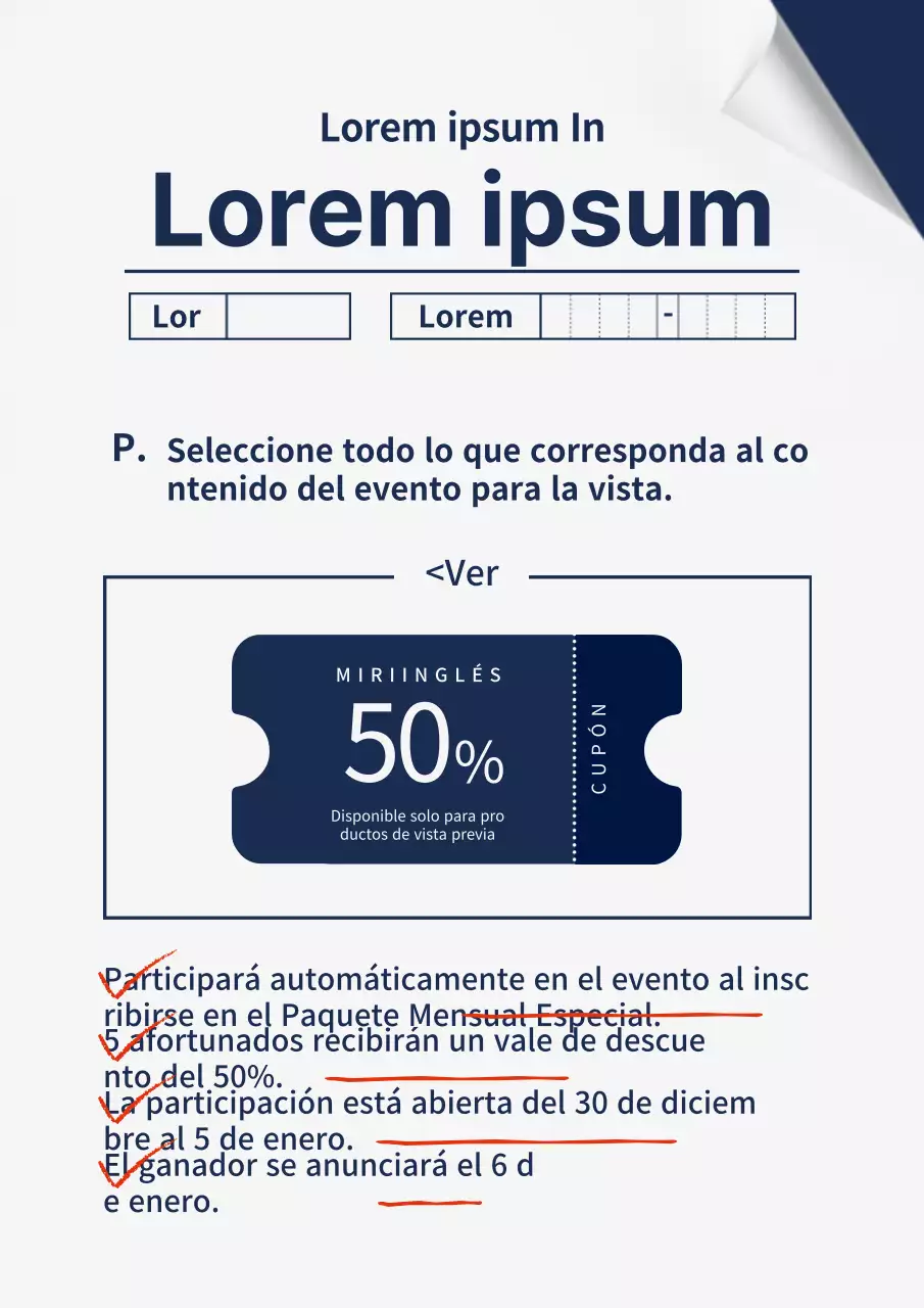 Evento de descuento con temática de papel de examen azul marino