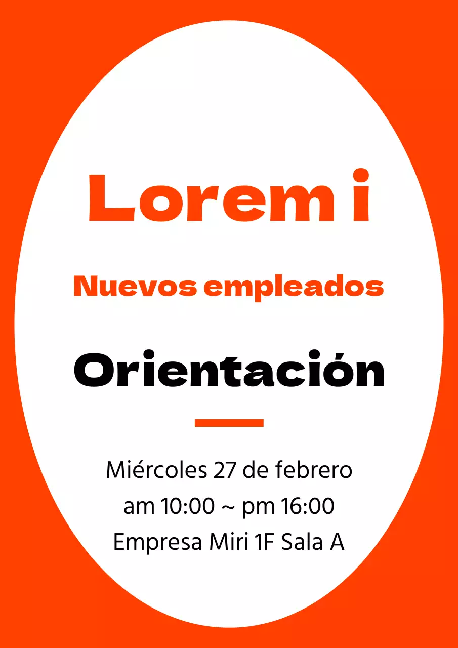 Marco sencillo en naranja y negro para información de orientación de nuevos empleados