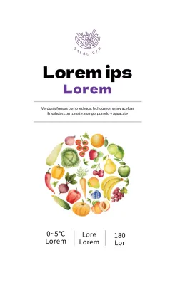 Etiqueta alimentaria ilustrada morada para ensaladas