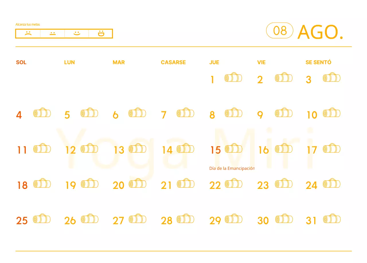 Calendarios naranjas para regalar cuando promocione su estudio de yoga