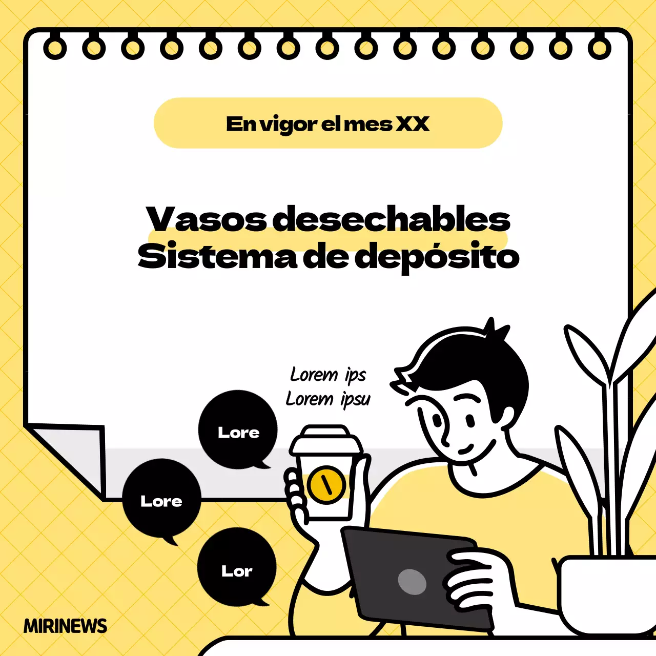 Ilustración en amarillo y negro concepto de sistema de depósito de vasos desechables