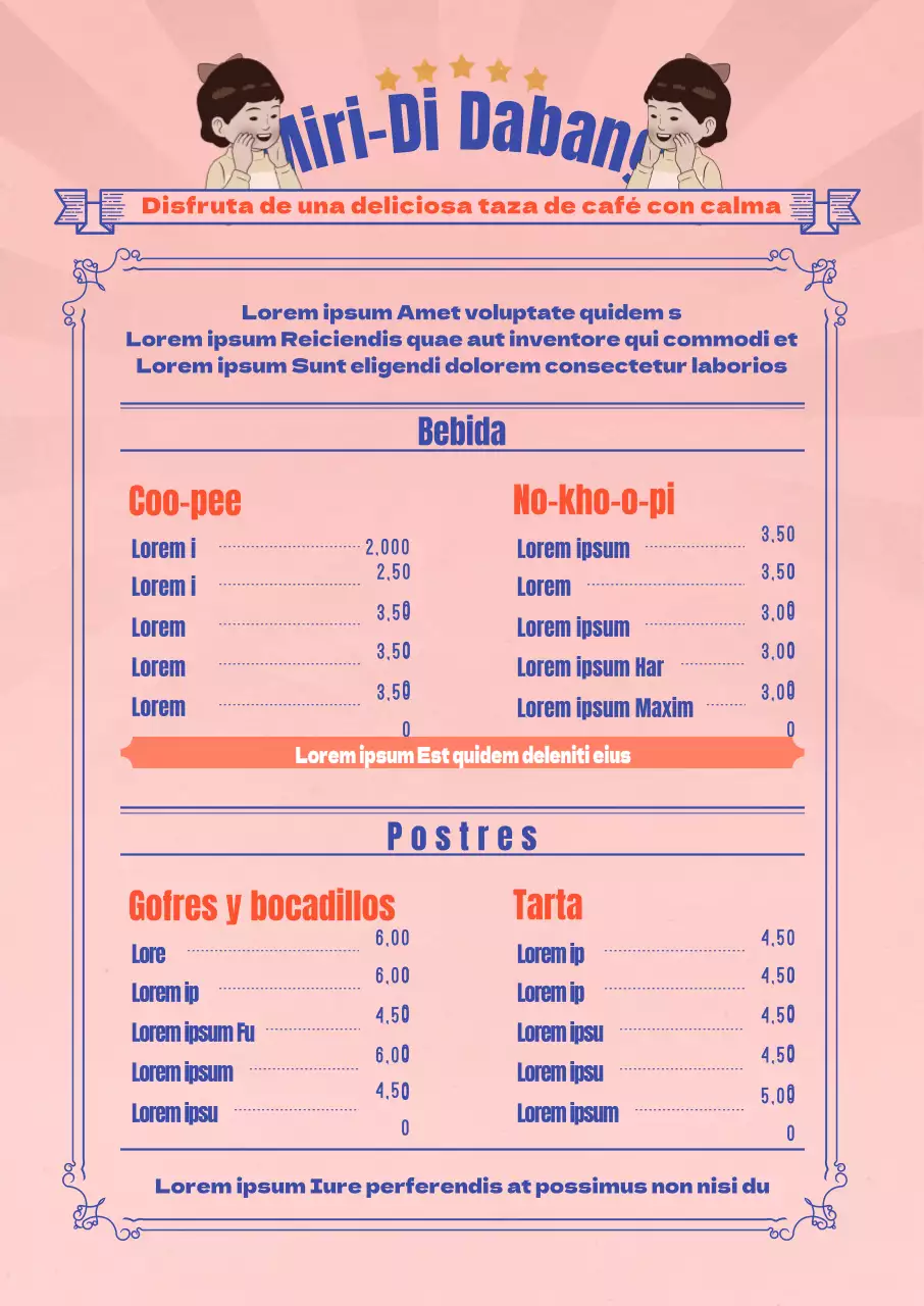 Cartel retro ilustrado de cafetería con fondo rosa vintage