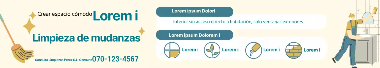 Ilustración azul y amarilla para promocionar un servicio de limpieza de mudanzas ordenado