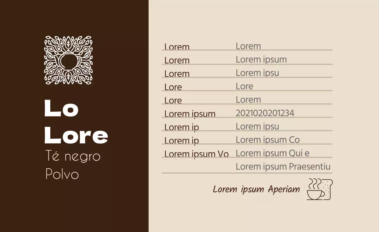 Etiqueta marrón con el logotipo de clean food black tea powder detail