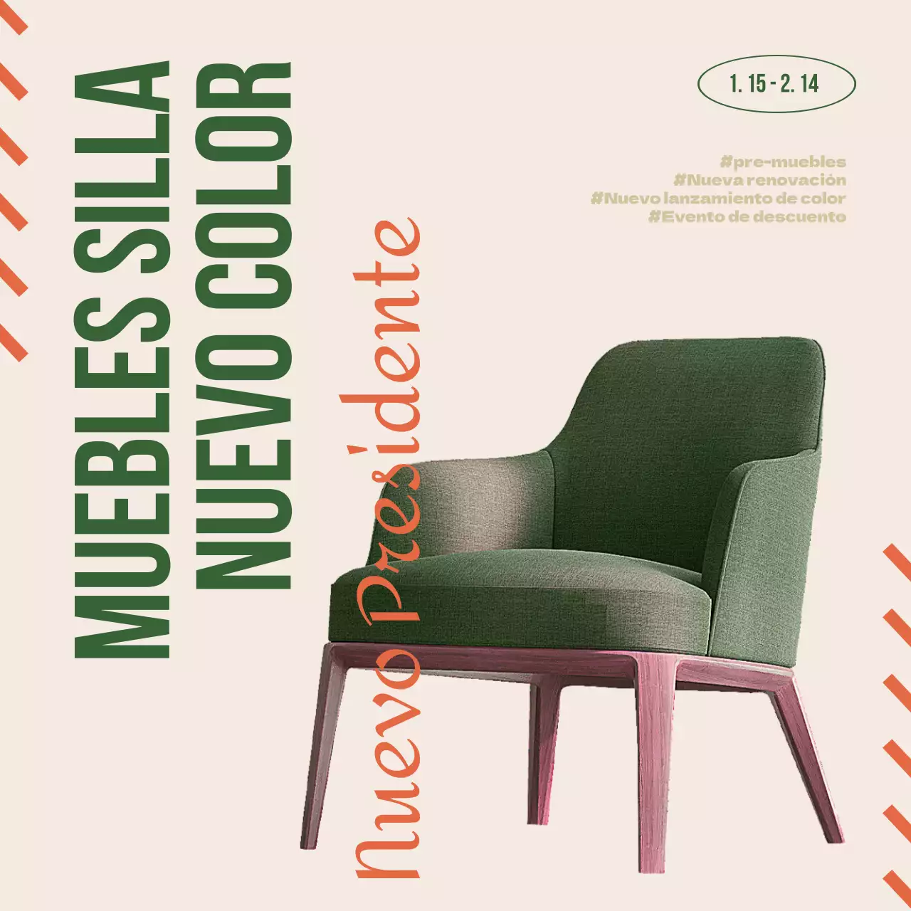 Venta de muebles modernos para recién casados en verde y naranja