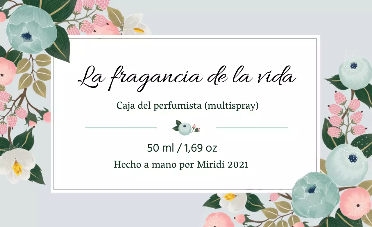 Etiqueta de perfume vintage con ilustración azul