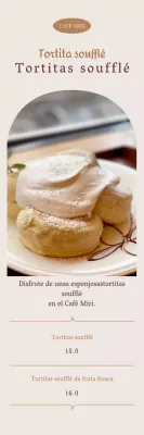 Una carta de postres soufflé marfil y sentimental