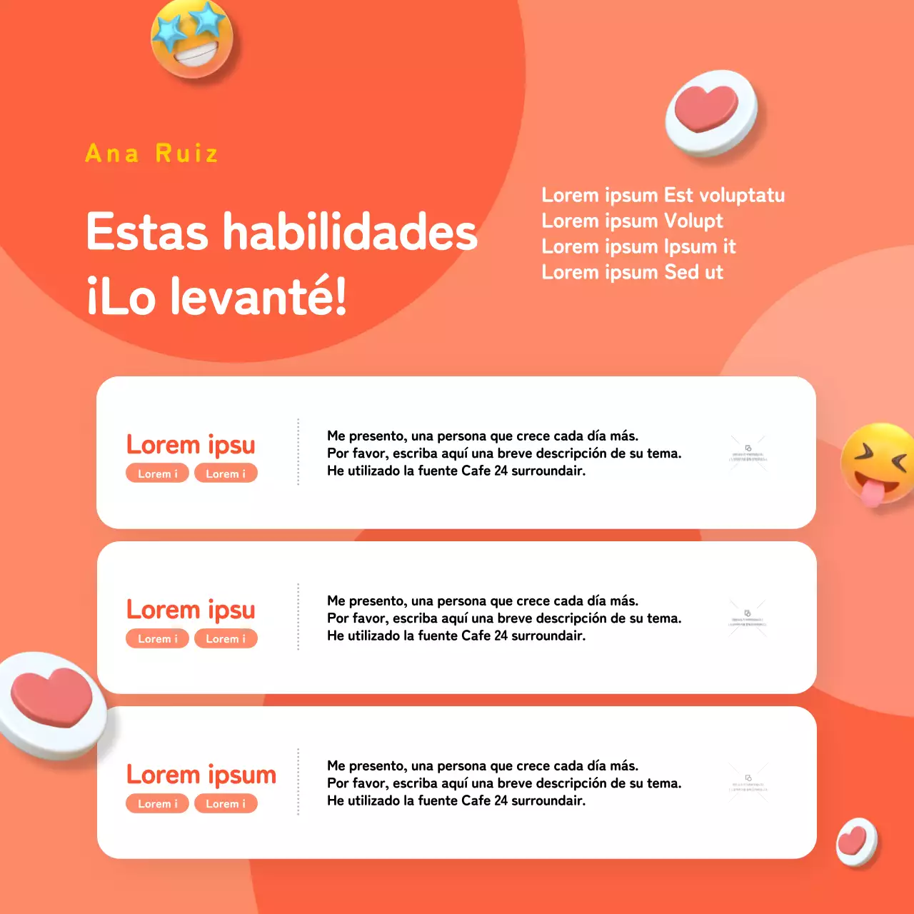 Icono 3D naranja y coralContenido de la biografía de Instagram