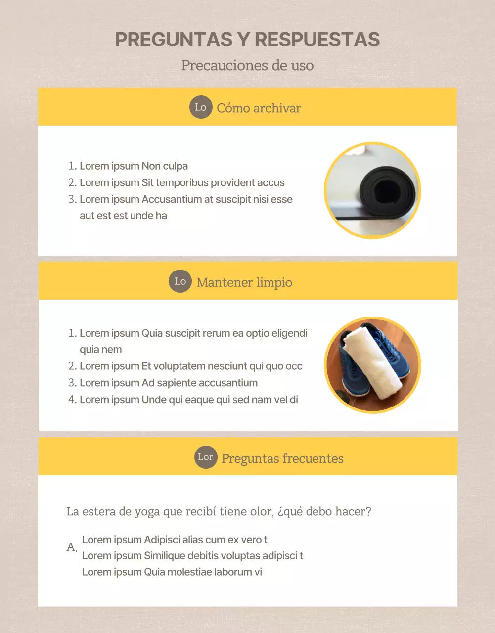 Promociona las esterillas de yoga naturales marrones y amarillas