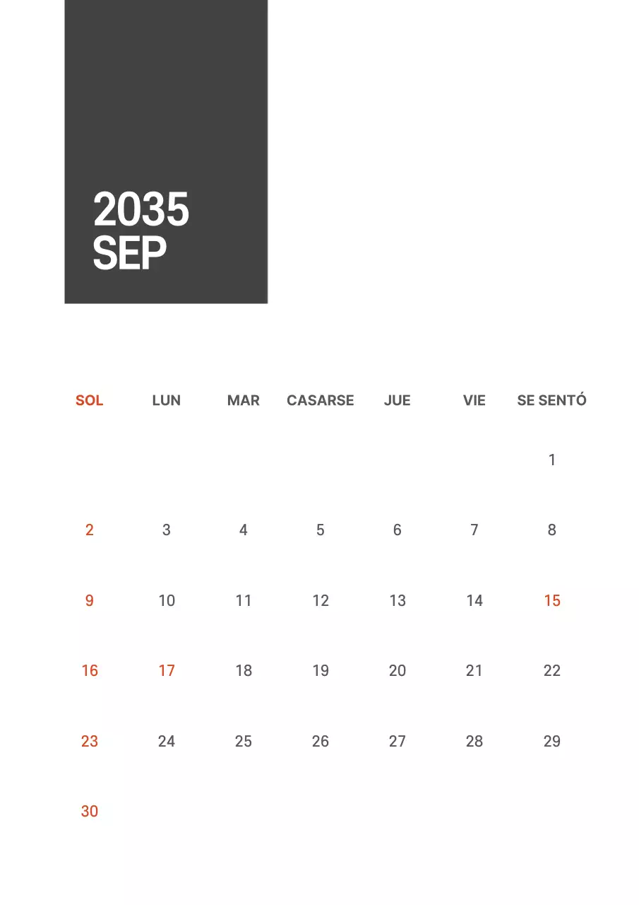 Sencillo calendario rayado en blanco y negro