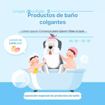 Productos celestes para el baño de mascotas en las redes sociales