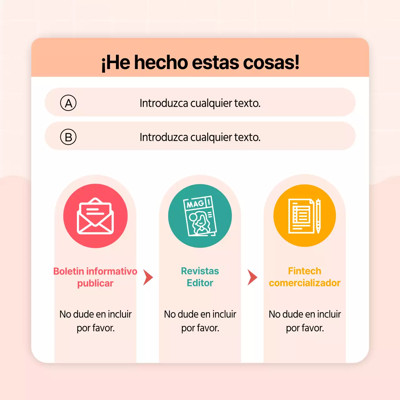 Biografía de perfil en redes sociales de estilo kitsch en naranja y rosa