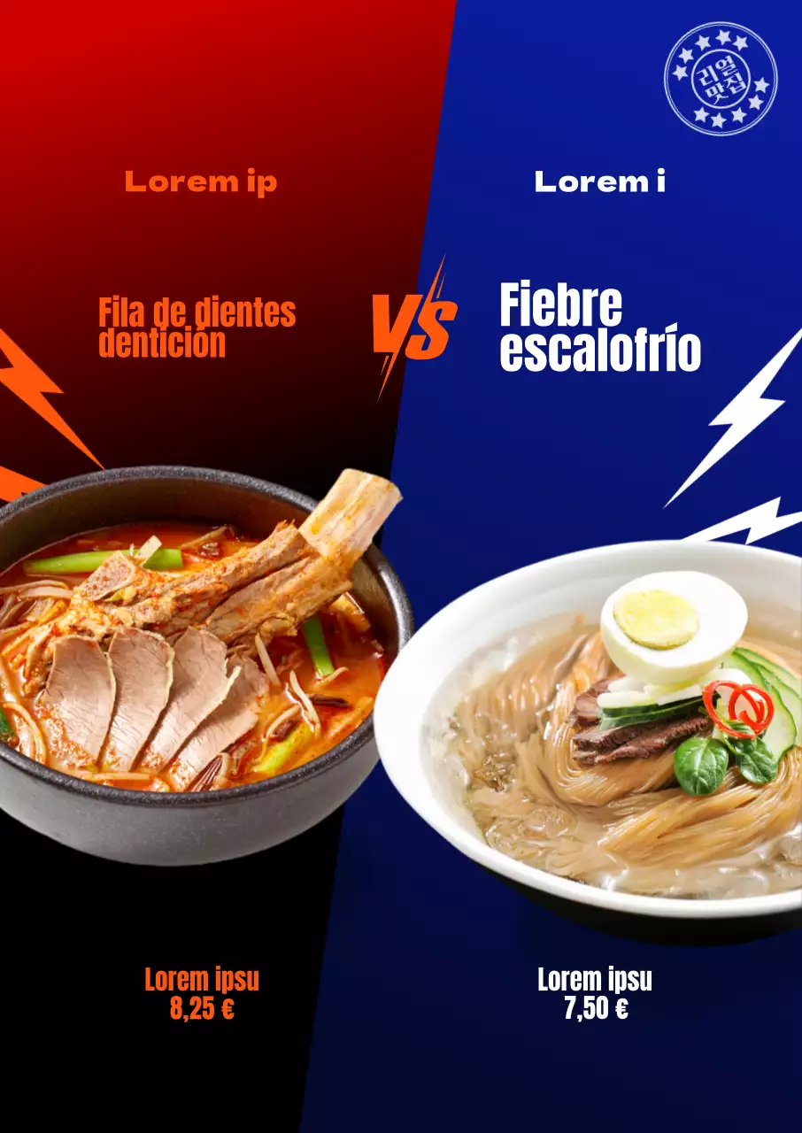 Introducción del menú con fondos rojos y azules y un concepto de enfrentamiento