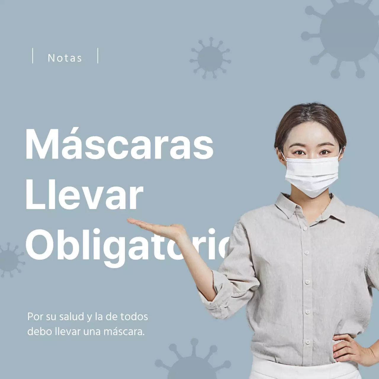 Máscara corona azul claro con instrucciones de uso diseño temático