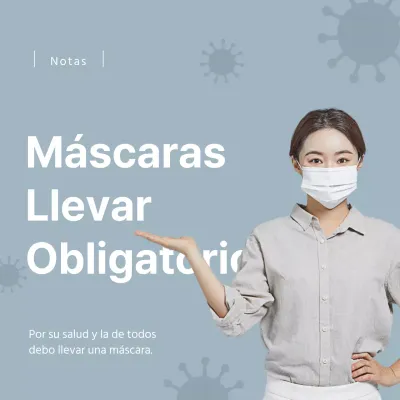 Máscara corona azul claro con instrucciones de uso diseño temático