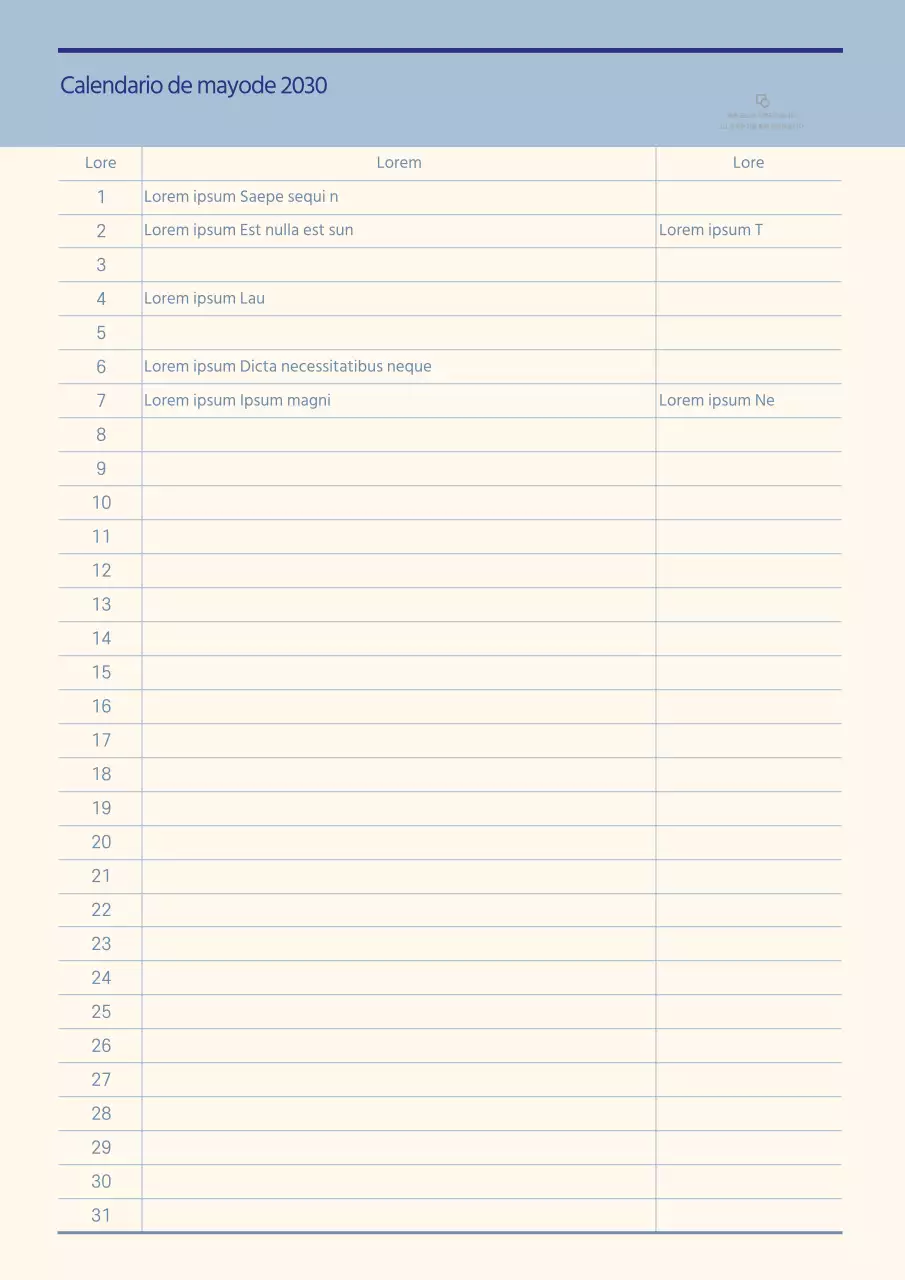 Calendario en el tema de notas azules y beige