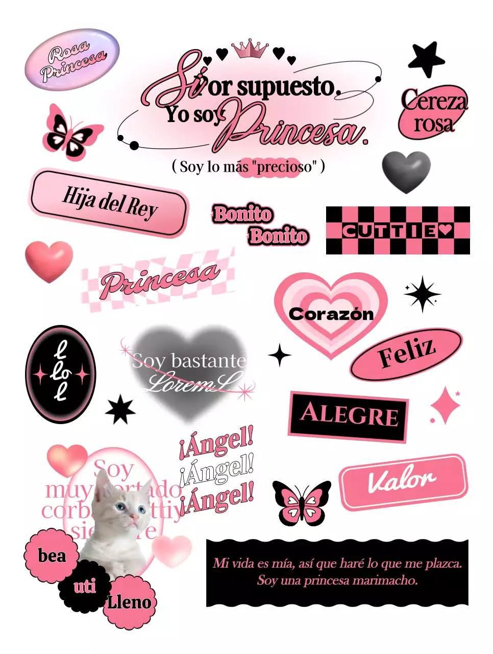 Diseño de texto con elementos conceptuales para adolescentes en negro y rosa