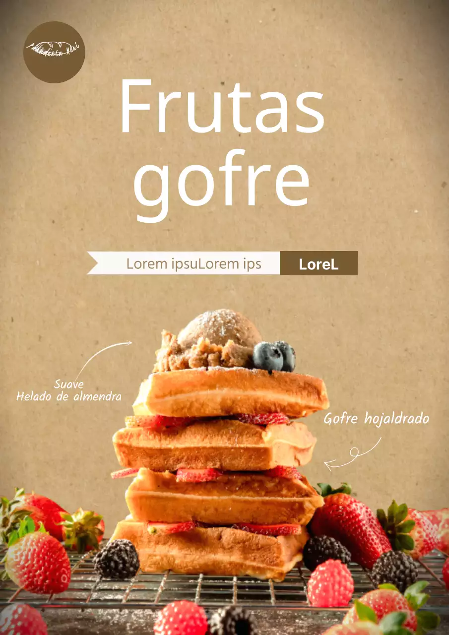 Gofres de frutas de cafetería en color marrón