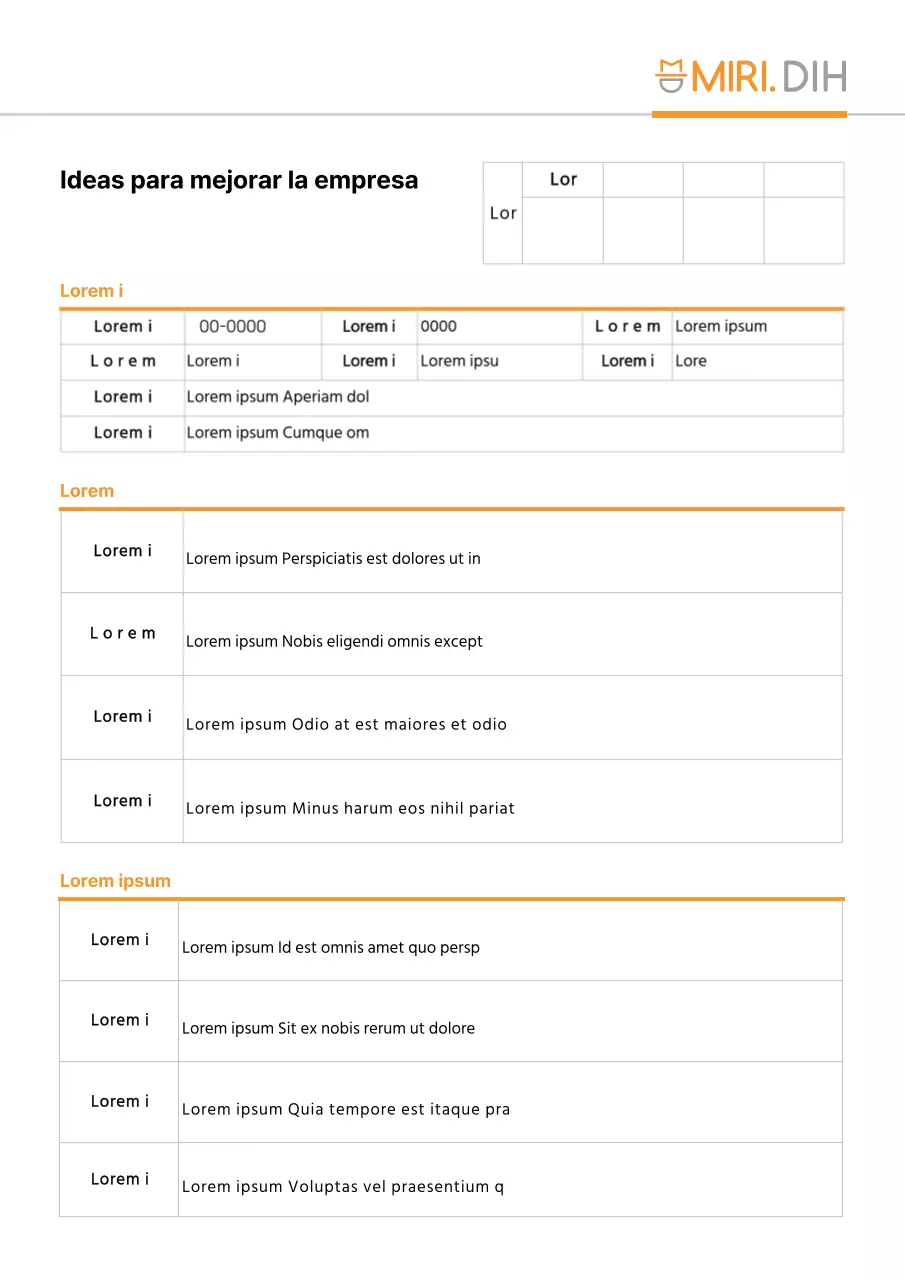 Modelo de documento naranja simple de sugerencias de mejora