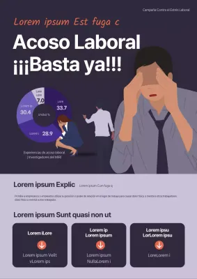 Ilustración de una campaña de color morado oscuro contra el acoso en el lugar de trabajo.