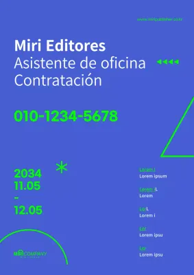 Oferta de empleo a tiempo parcial de auxiliar de oficina en dos tonos de azul y chartreuse