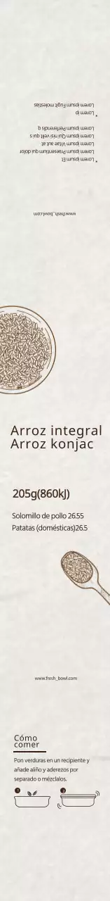 Ilustración blanca textura arroz integral konjac etiqueta