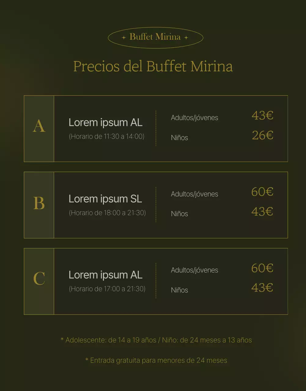 Promueva una sofisticada gastronomía hotelera en verdes y dorados oscuros