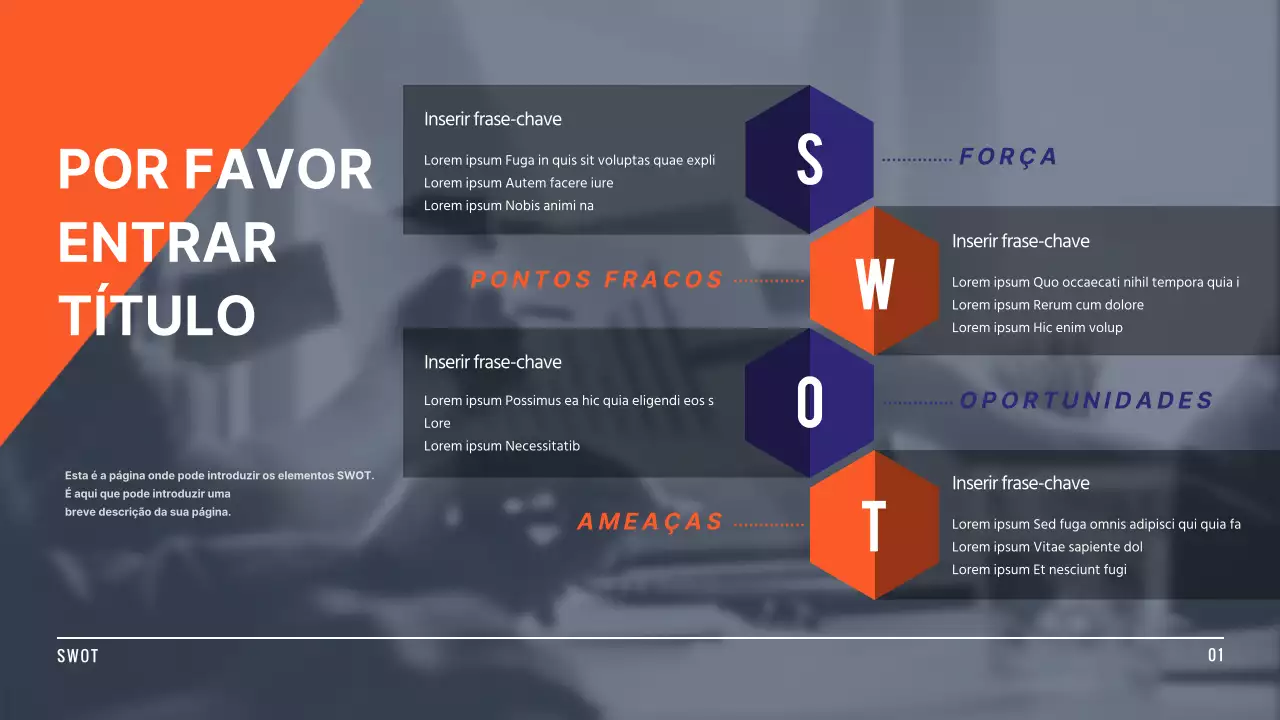 Infografia SWOT em tons de laranja e azul