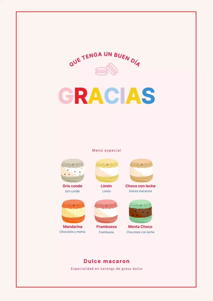 Macarons dulces rosas y rojos en el menú