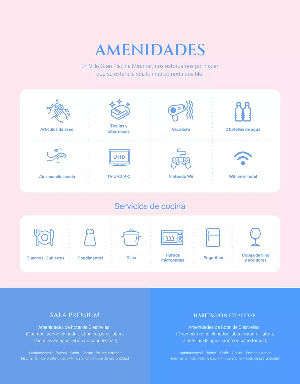 Cómo reservar una villa con piscina en la que contrasten el rosa pálido y el azul frío