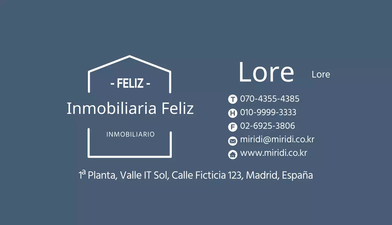 Tarjeta de visita inmobiliaria ilustrada en blanco y azul marino