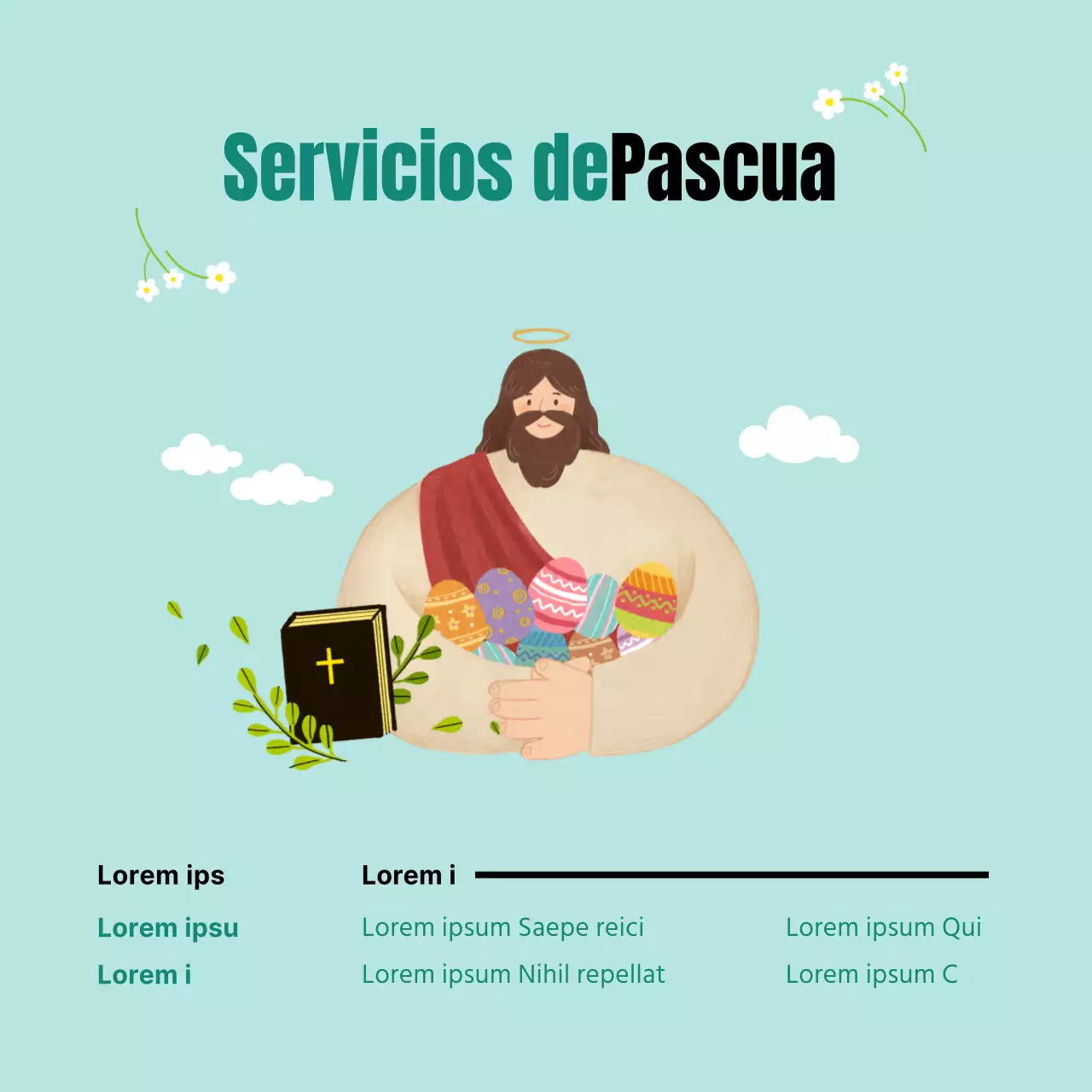Servicio de Pascua en menta pastel (cuadrados de redes sociales)