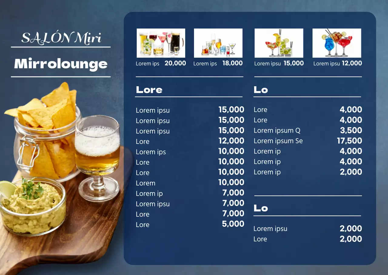 El menú del Hofzip Lounge, en azul.