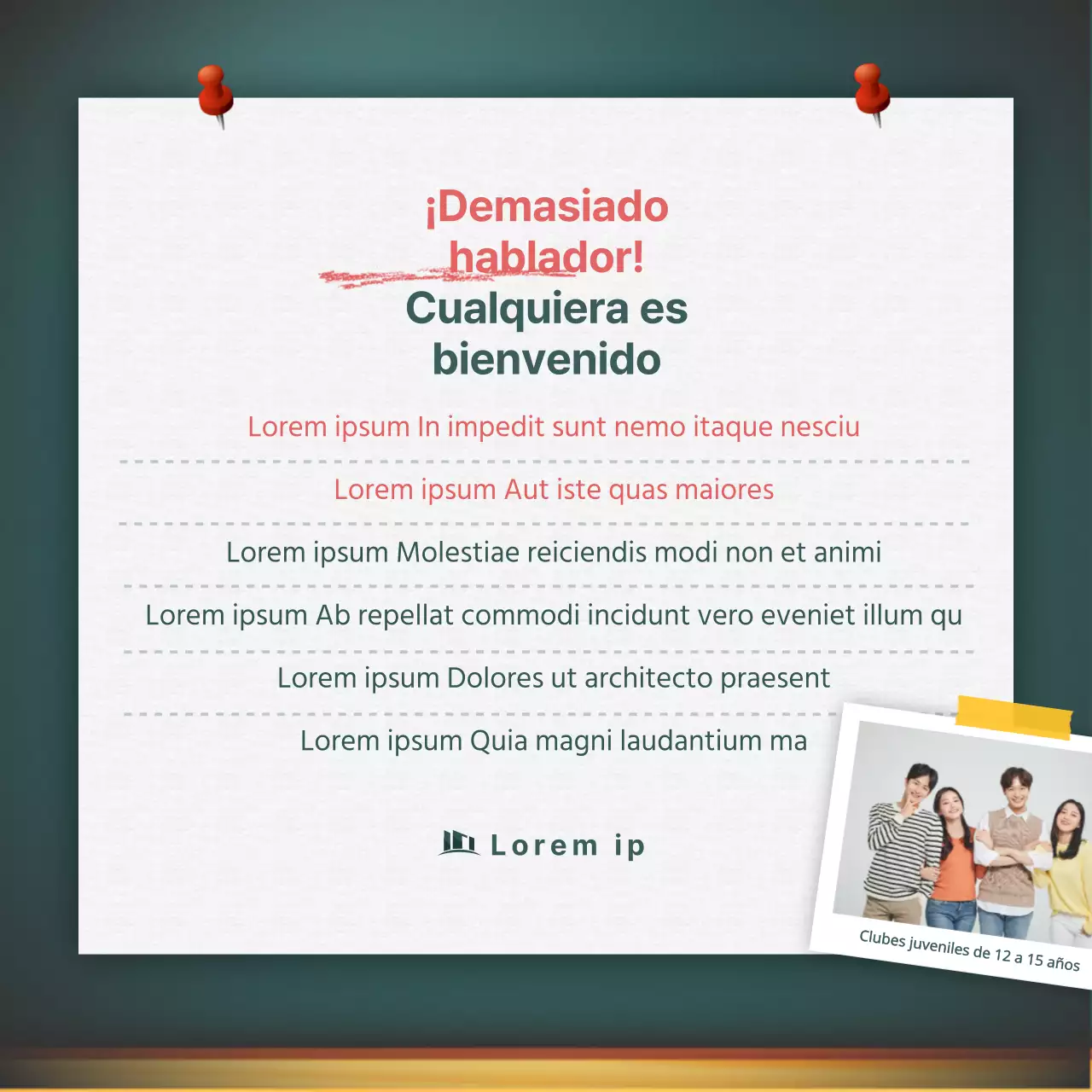 Tarjeta de pizarra para la captación de socios del club universitarioDiseño de noticias