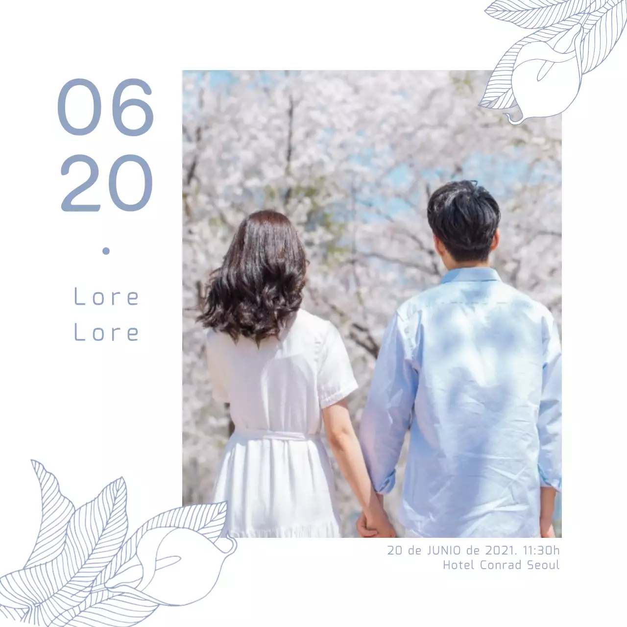 Foto de la boda invitación de boda postal cuadrada con la ilustración de color azul claro