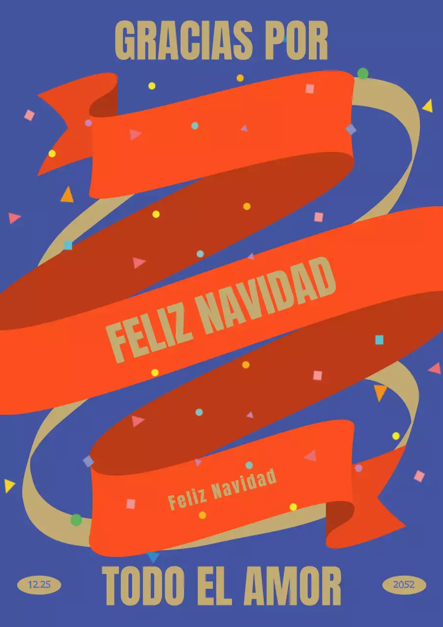 Tarjeta con mensaje navideño en azul y rojo