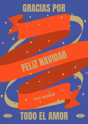 Tarjeta con mensaje navideño en azul y rojo
