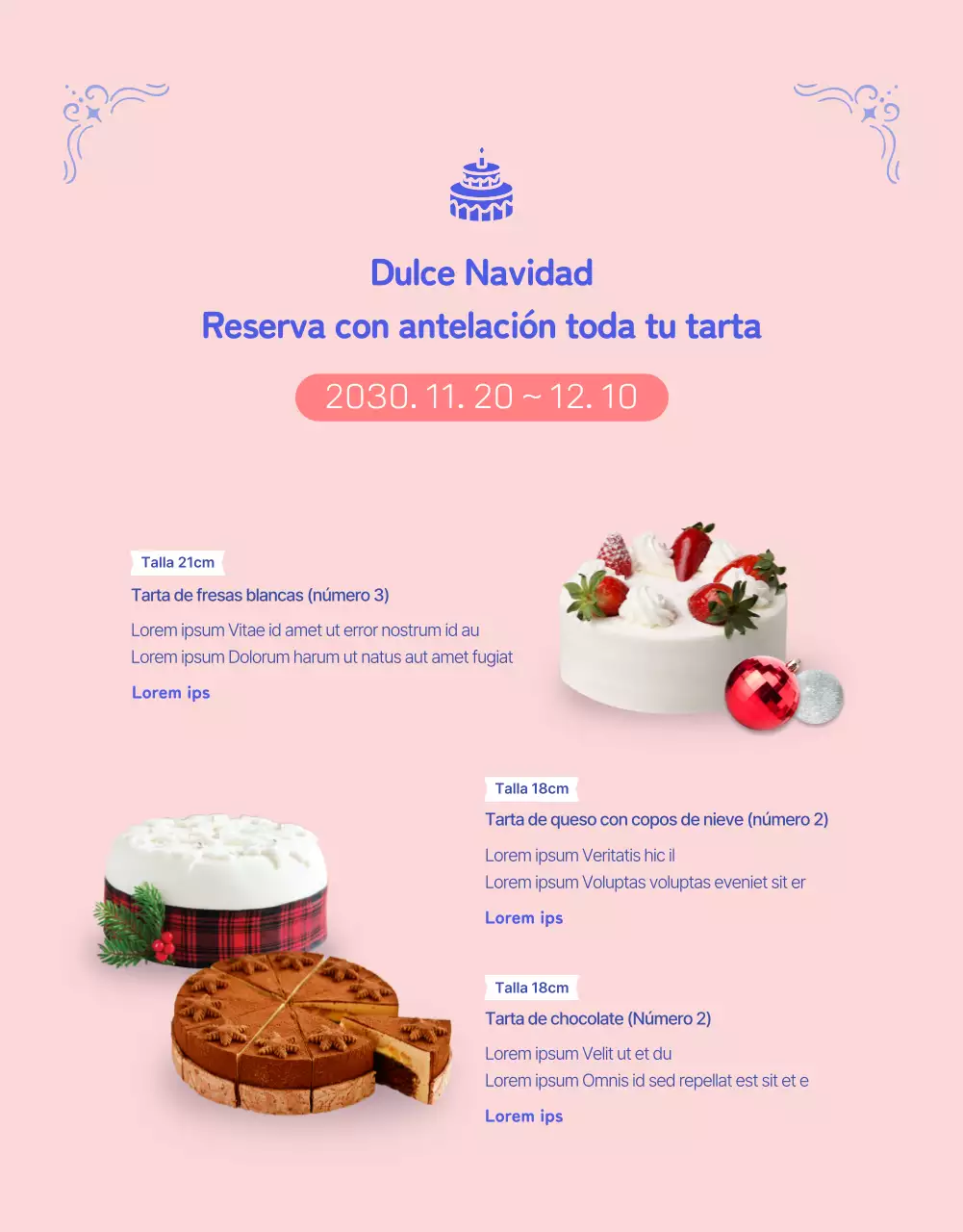 Regalo de prepedido de pastel con un bonito diseño de tarjeta en azul ultramarino brillante