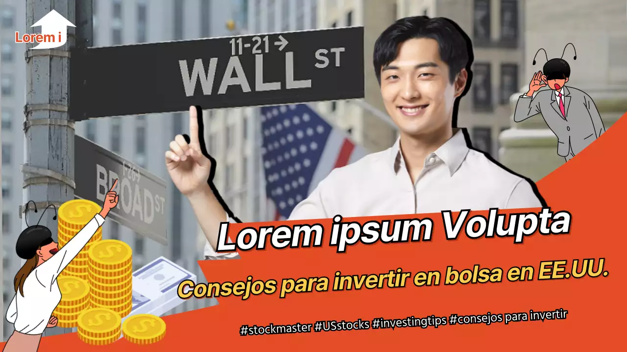 Miniatura de YouTube de consejos para invertir en bolsa estadounidense en color rojo