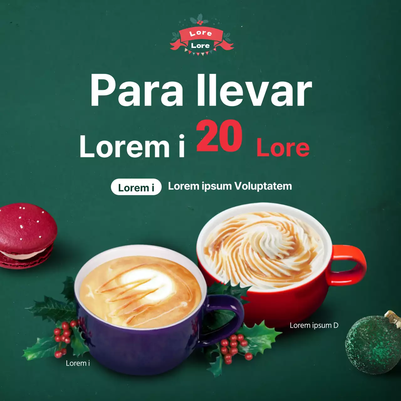 Promociona el menú de tu café navideño con una foto verde destacada