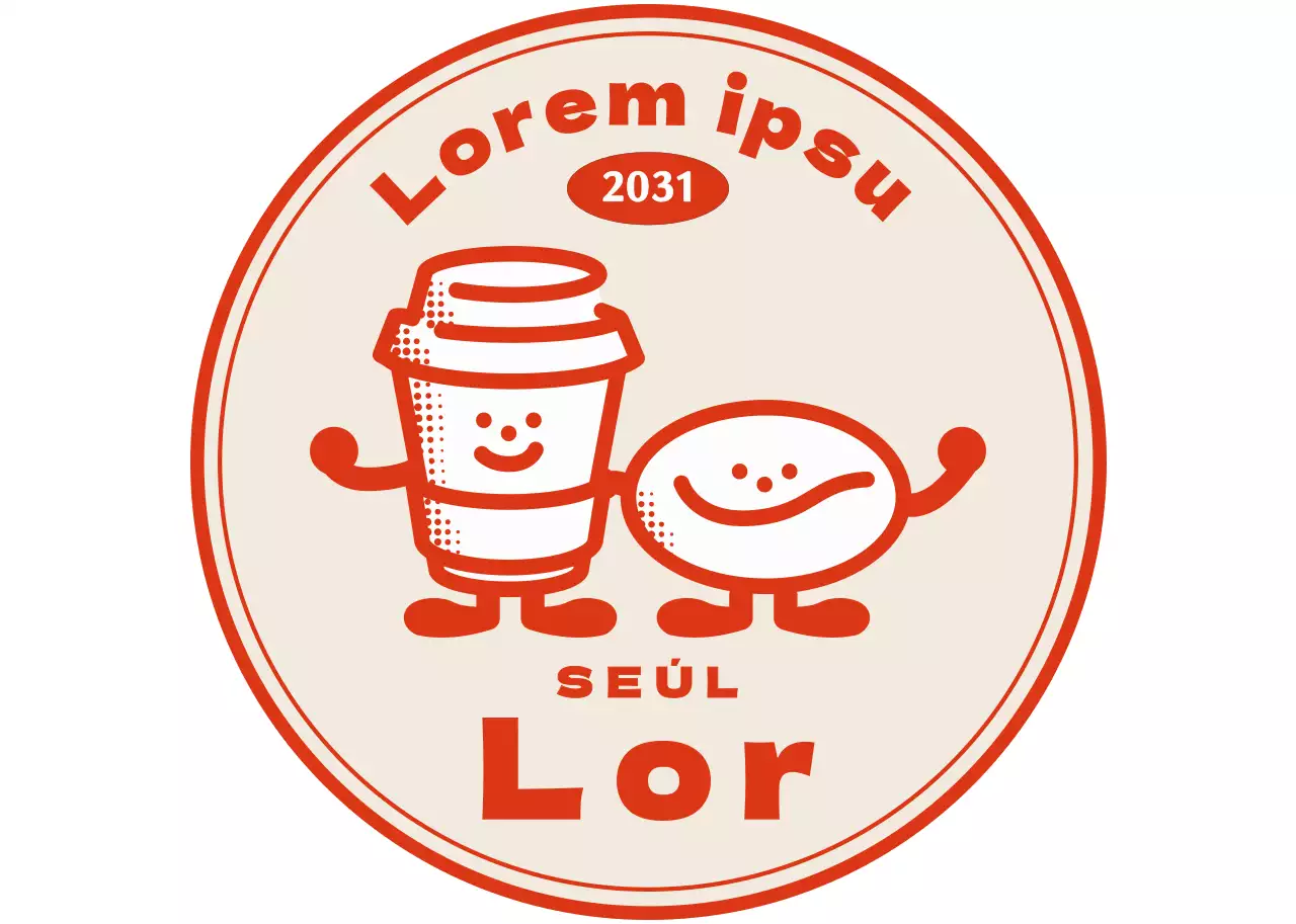 Logotipo de personaje de cafetería retro en rojo-naranja