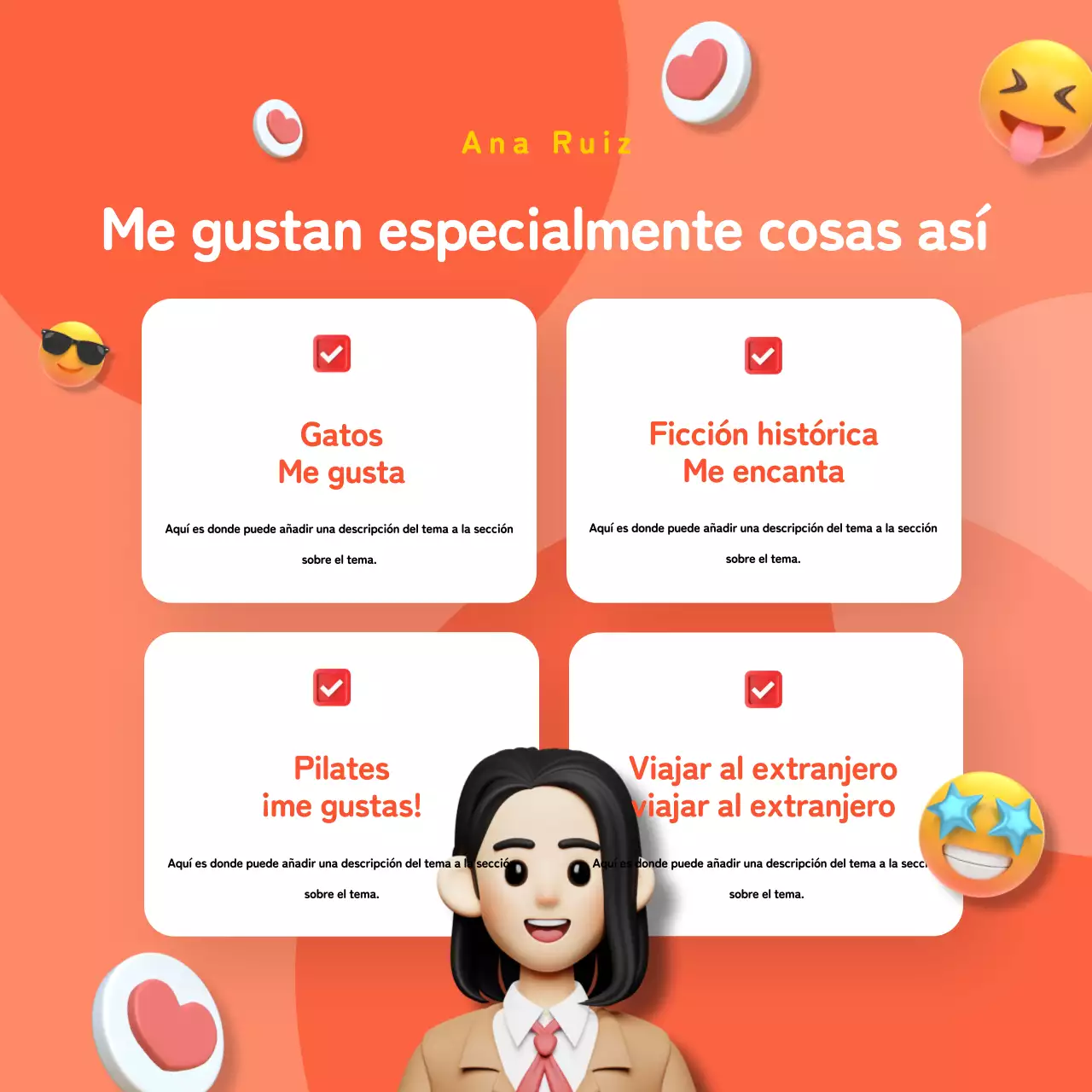 Icono 3D naranja y coralContenido de la biografía de Instagram
