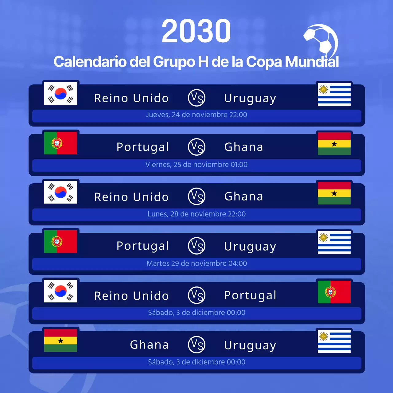 Calendario de fútbol bracket en azul brillante y azul marino