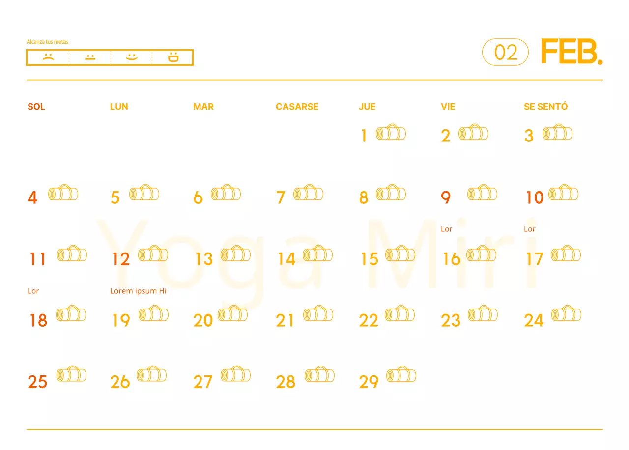 Calendarios naranjas para regalar cuando promocione su estudio de yoga